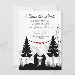 Save The Date Charming Silhouette Mountain Bear Couple Mariage
