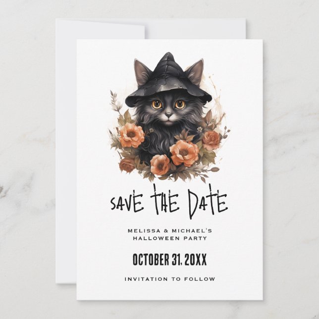 Save The Date Chat noir dans l'Halloween Casquette d'une sorcièr (Devant)