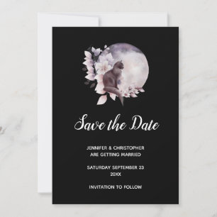 Save The Date Chat noir devant un Mariage de Pleine lune magique