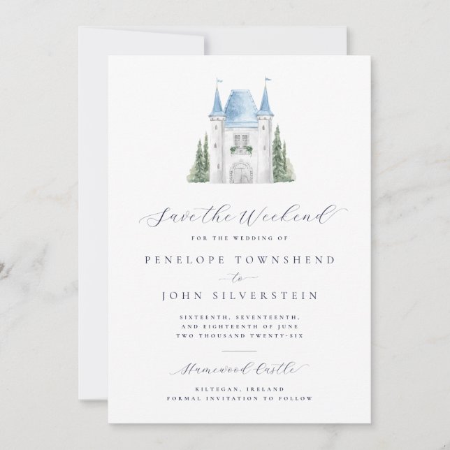 Save The Date Château d'aquarelle romantique Mariage de fin de s (Devant)
