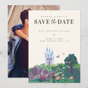 Save The Date Château Fantaisiste de Cendrillon Photo Enregistre