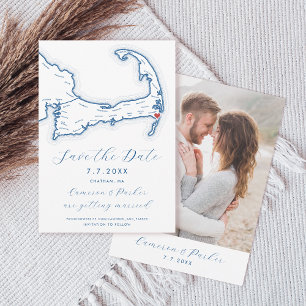 Save The Date Chatham MA Cape Cod Map Marine Blue Mariage