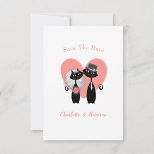 Save The Date Chats mariages Corail noir blanc mignonne