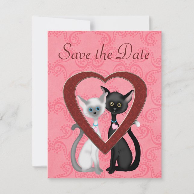 Save The Date Chats mignons et cœurs sauvent la date de mariage (Devant)