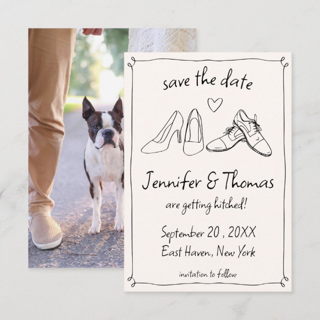 Save The Date Chaussures Doodle Tirky Hand Drawn Photo Mariage (Devant / Derrière)