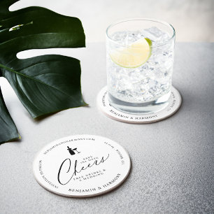 Save the Date Cheer! Free Drinks & A Wedding Round Paper Coaster