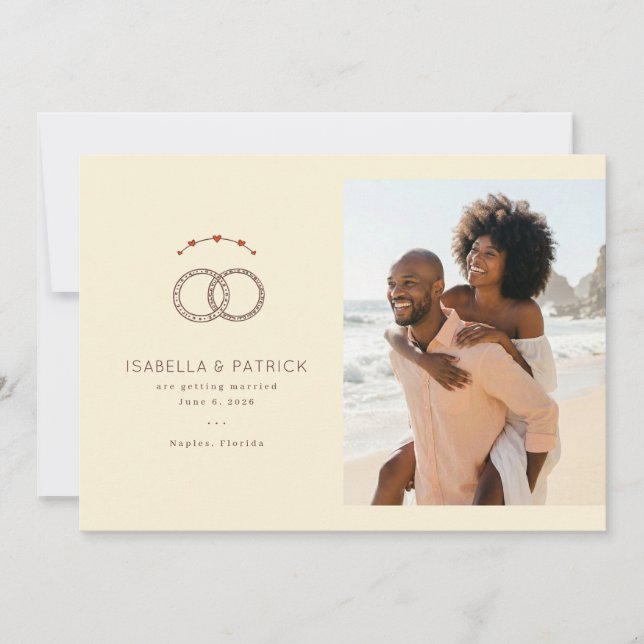 Save The Date Cheerful Beige Wedding Rings (Devant)