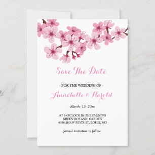 Save The Date Cherry Blossom rose Blanc floral enregistrer la da