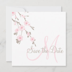 Save the Date Cherry Blossoms with Monogram
