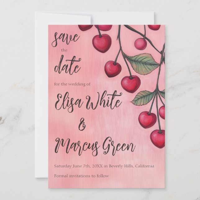 Save The Date Cherry Vibes Fiançailles de mariage personnalisé (Devant)