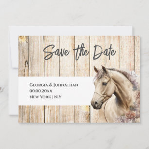 Save The Date Cheval aquarelle bois rustique grange de campagne