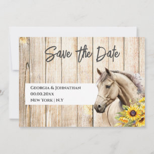 Save The Date Cheval aquarelle tournesol rustique chic western