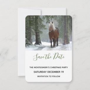Save The Date Cheval Brown pittoresque dans une forêt d'hiver No