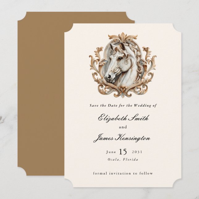 Save The Date Cheval Cimier équestre Baroque Classic Mariage (Devant / Derrière)