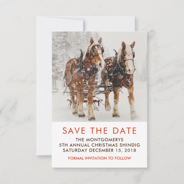 Save The Date Cheval tiré Sleigh Scène de Noël Enregistrer la da (Devant)