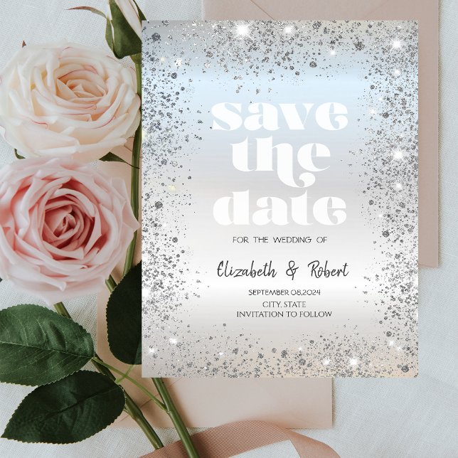 Save The Date Chic Argent Parties scintillant Dust Confetti Enre (Créateur téléchargé)