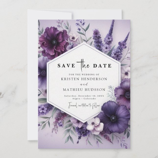 Save The Date Chic Beau Mariage Floral Violet (Devant)