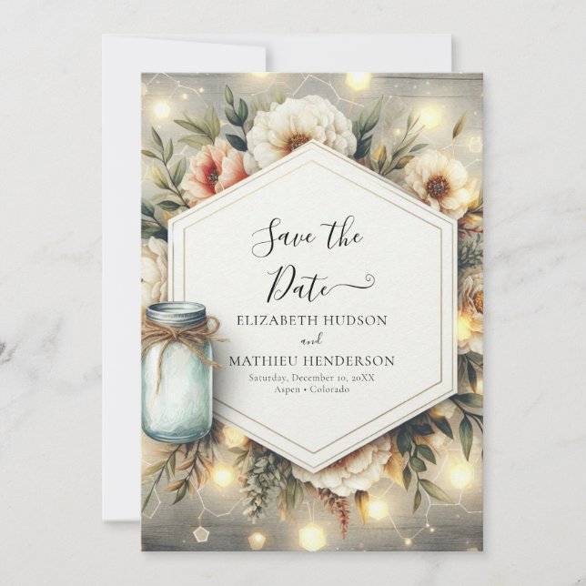 Save The Date Chic Bloom Mason Jar Mariage (Devant)