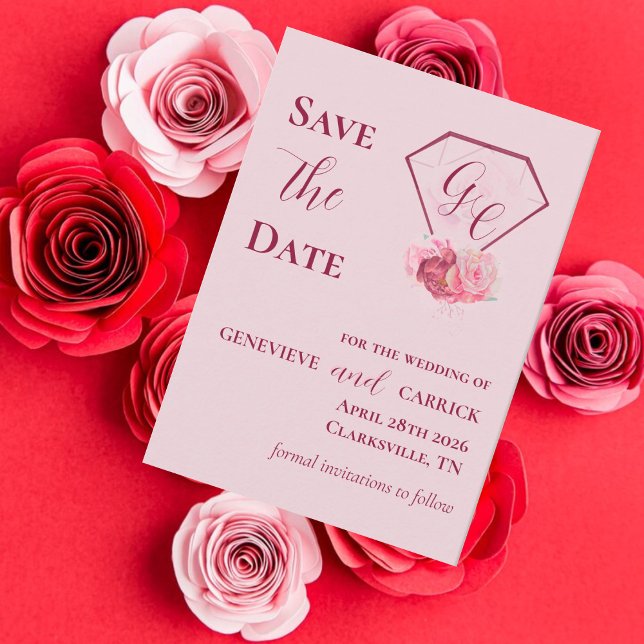 Save The Date Chic Blush Rose & Crimson Rouge Enregistrer La Car (Créateur téléchargé)