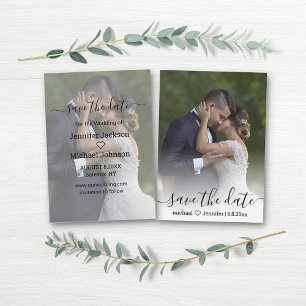 save the date chic calligraphy wedding photo   card