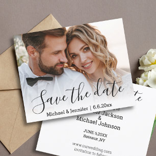 save the date  chic calligraphy wedding photo card