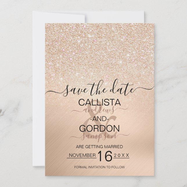 Save The Date Chic Champagne Parties scintillant or Mariage méta (Devant)