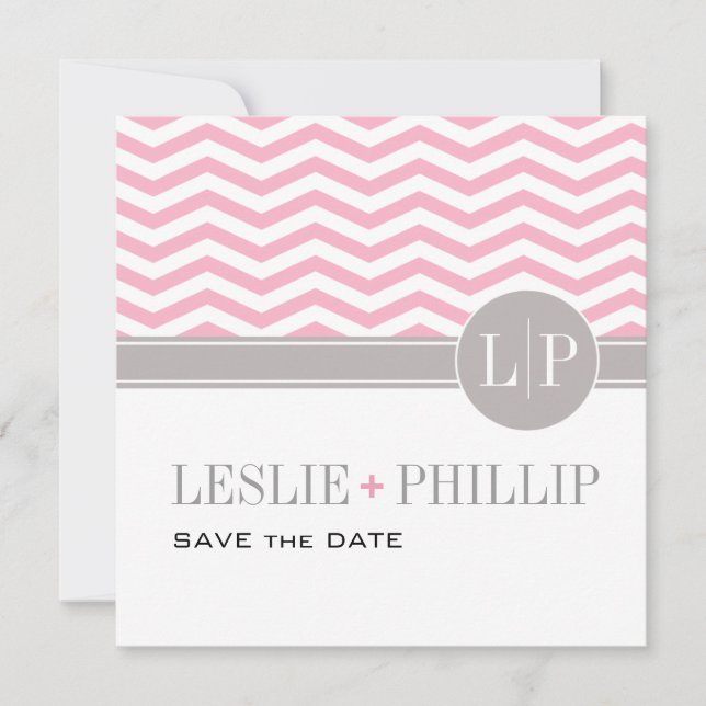 Save The Date Chic Chevron Monogram Enregistrer la date | rose (Devant)