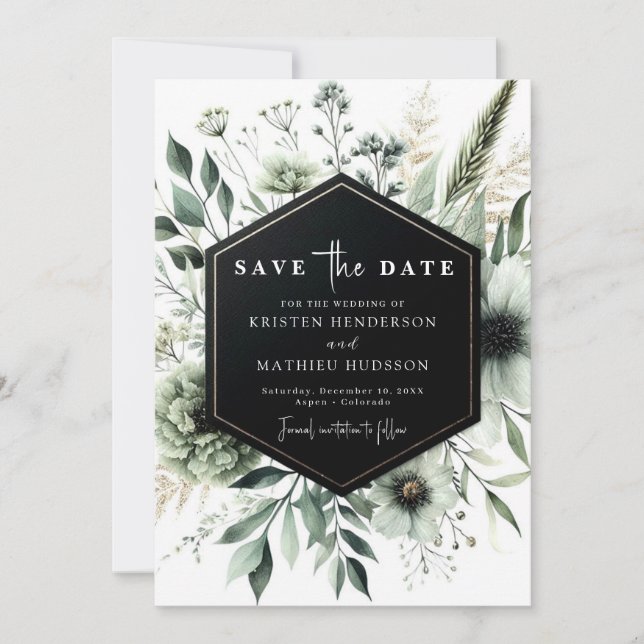 Save The Date Chic Earthy Aquarelle Sage Mariage vert (Devant)