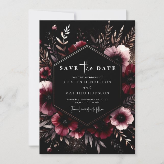 Save The Date Chic Earthy Burgundy Mariage (Devant)