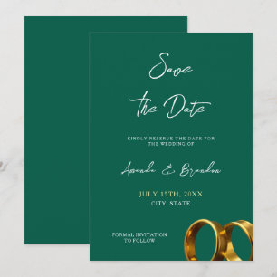 Save The Date Chic Emerald Green Gold Rings Mariage