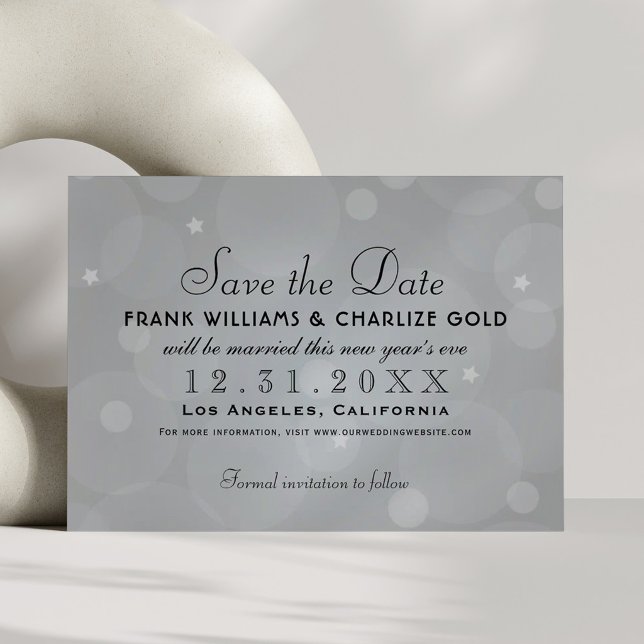 Save The Date Chic Étoiles Bulles Gris Platine Mariage (Créateur téléchargé)