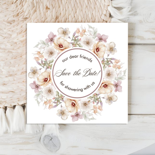 Save The Date Chic Fleurs Aquarelle Baby Shower de Mariage (Chic Floral Watercolor Bridal Shower Save The Date)