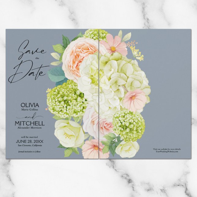 Save The Date Chic Floral Dusty Blue Mariage (Créateur téléchargé)