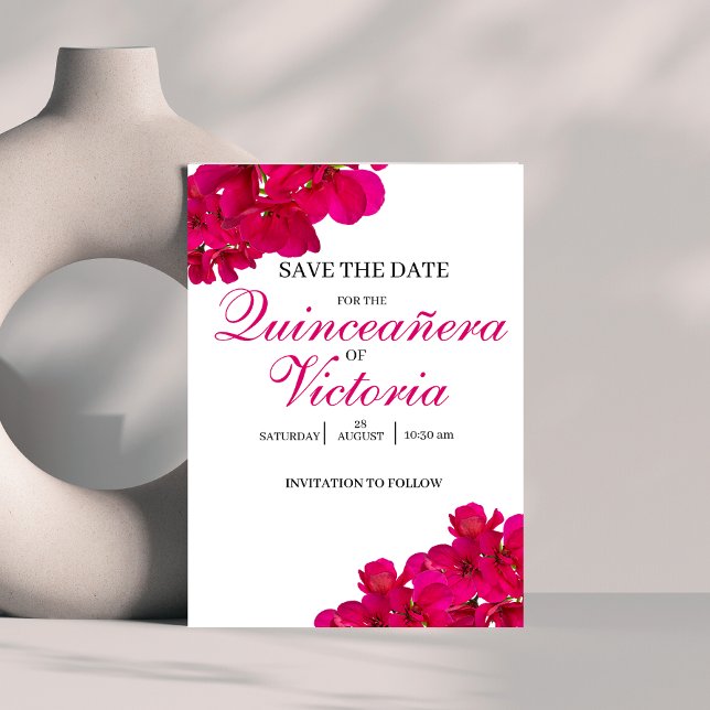Save The Date Chic Fuchsia & Hot Pink Rose Quinceañera (Créateur téléchargé)