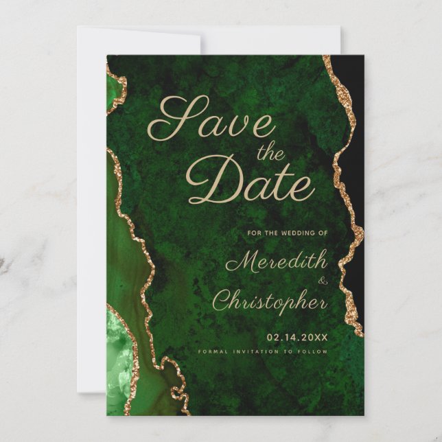 Save The Date Chic Gold Green Agate Wedding Enregistrer la date (Devant)