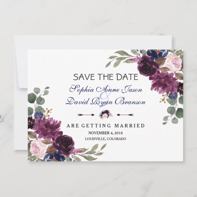 Save The Date Chic Lavender Marine Bleu Floral Bloom Enregistrer (Devant)