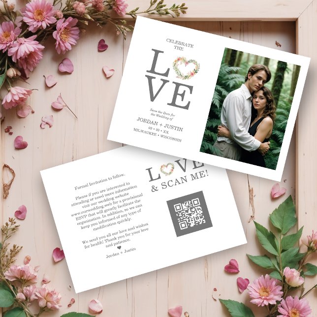Save The Date Chic Love Quote Pink Floral Heart-Shape Wreath (Chic Exquisite Love Quote Pink Floral Heart-Shape Wreath Save the Dates Cards.)