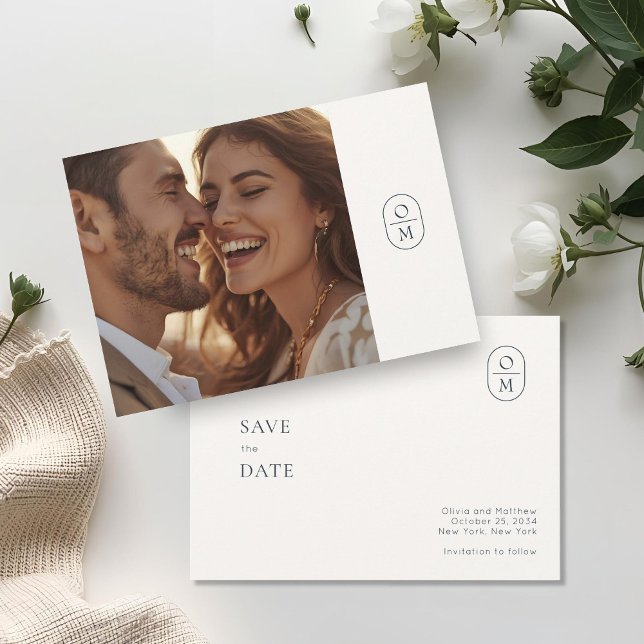 Save The Date  Chic Minimal Modern Photo Monogram Wedding  (Créateur téléchargé)