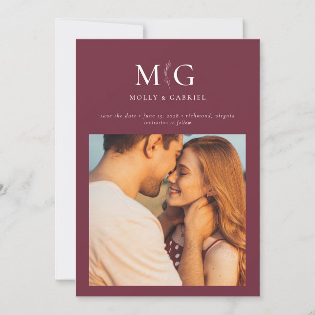 Save The Date Chic minimal | Monogramme Photo Enregistrer la dat (Devant)