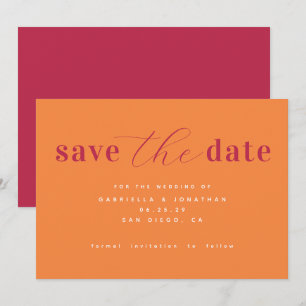Save The Date Chic minimaliste Magenta Rose Orange Mariage Enreg