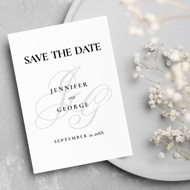 Save The Date Chic monogramme initiales noir blanc Enregistrer l (Chic monogram initials black white Save The Date)