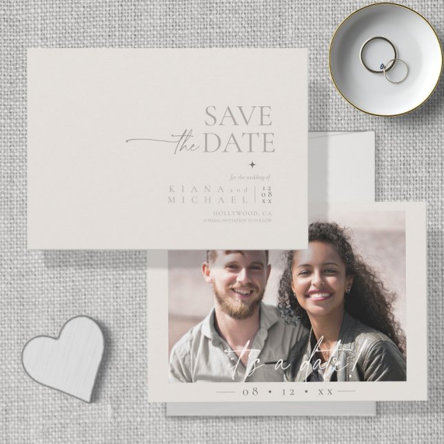 Save The Date Chic Neutrals Mariage Photo Bone White ID1020 (Créateur téléchargé)