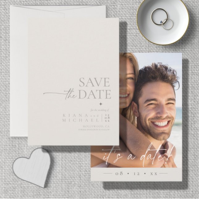 Save The Date Chic Neutrals Mariage Photo Bone White Vert ID1020 (Créateur téléchargé)