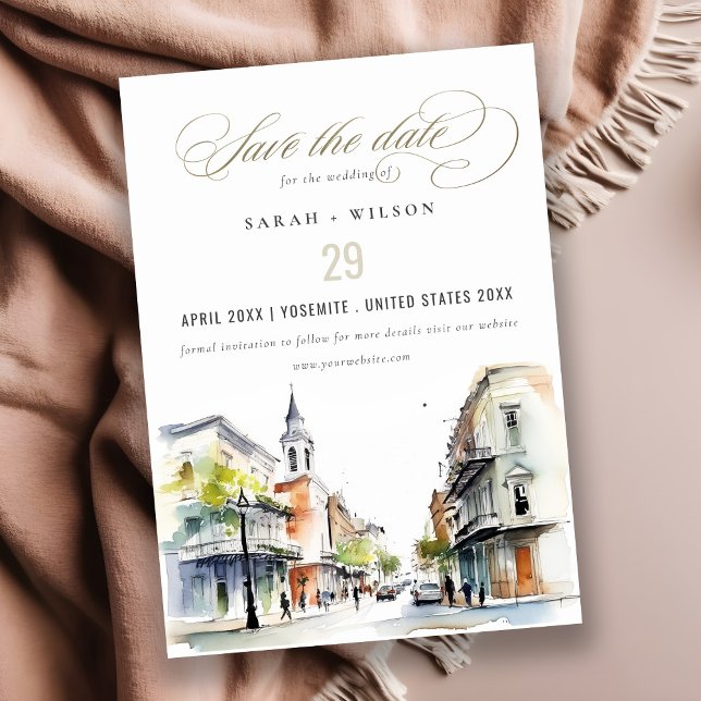 Save The Date Chic New Orleans Louisiana Mariage aquarelle (Créateur téléchargé)
