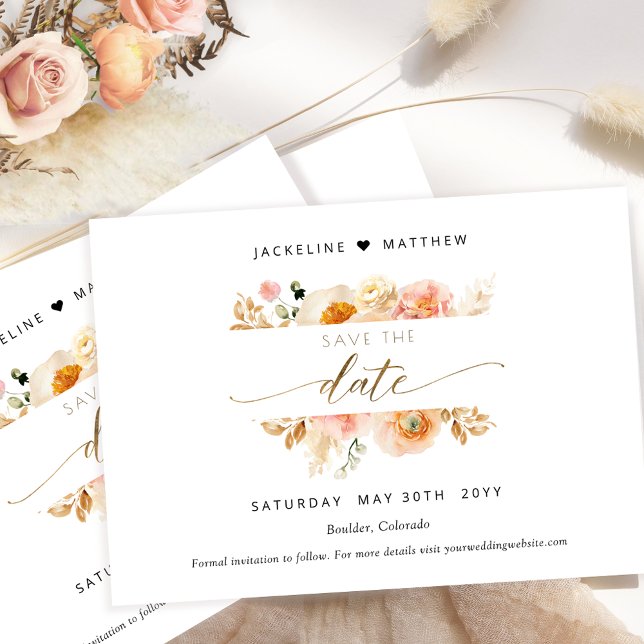 Save The Date Chic Peach et Cream Floral Wedding Enregistrer la  (Créateur téléchargé)