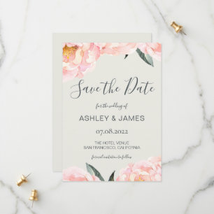 Save The Date Chic Pink Peony Calligraphie Enregistrer la date