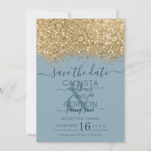 Save The Date Chic Poussière d'Or Paillettes Bleu Confettis Mari