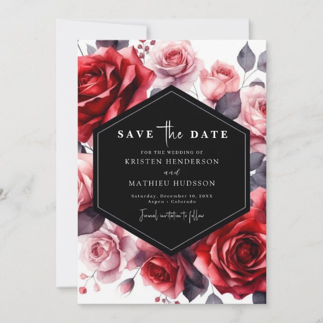 Save The Date Chic Romantique Crimson Mariage rouge (Devant)