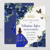 Chic Royal Blue Flowers Princess Gold Quinceañera
