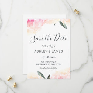 Save The Date Chic Spring Pink Peony Calligraphie Enregistrer la